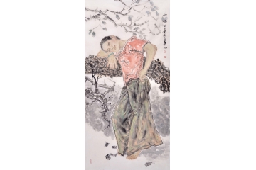 单吉牛四尺竖幅人物画作品《秋韵》