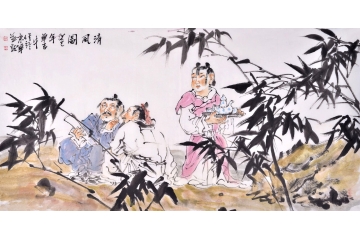 单吉牛四尺横幅人物画作品《清风图》