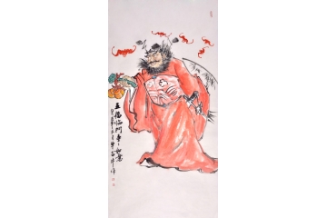 单吉牛四尺竖幅人物画作品钟馗《五福临门》