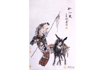 郭连成小尺风俗人物画作品《红山果》 吉祥农家