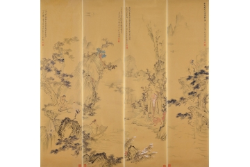 刘雅君四条屏山水画《金箔纸山水四条屏》
