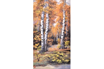 孙玉海六尺竖幅山水画《桦林金秋》