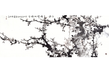 刘海军六尺横幅花鸟画梅花图《古铁横撑耐晓雪》