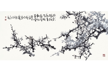 刘海军三尺横幅花鸟画梅花图《暗香疏影》
