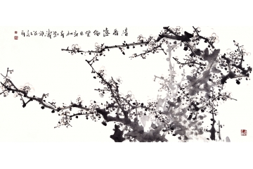 刘海军三尺横幅花鸟画梅花图《清香远布》