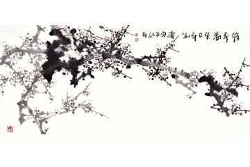 刘海军三尺横幅花鸟画梅花图《催春图》