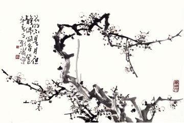 刘海军四尺三开花鸟画梅花图《花明不是月》