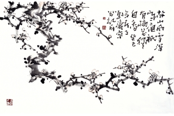 刘海军四尺三开花鸟画梅花图《只有梅花独自香》