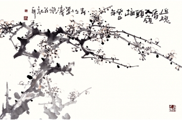 刘海军四尺三开花鸟画梅花图《返魂香入岭头梅》