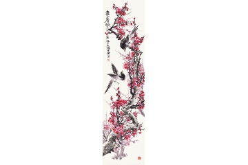 木清四尺竖幅花鸟画梅花喜鹊图《喜上眉梢一》
