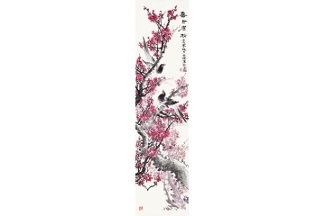 木清四尺竖幅花鸟画梅花喜鹊图《喜上眉梢四》