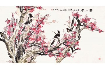 木清六尺横幅花鸟画喜鹊梅花图《喜上眉梢之二》