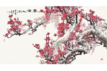 木清六尺横幅花鸟画作品梅花图《春满人间》