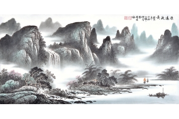 漓江山水 曾耀明四尺横幅山水画作品《源远流长》之一