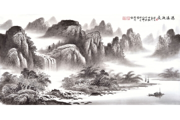 曾耀明四尺横幅山水画作品《源远流长》之三