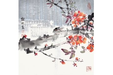 诸明小尺寸斗方花鸟画农家春花《蝉》