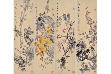 诸明四条屏花鸟画四君子《梅兰竹菊之一》
