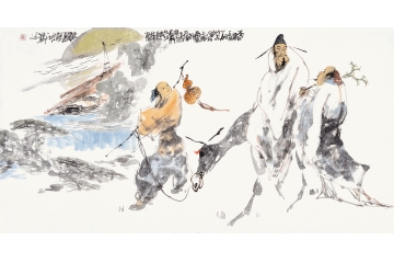 单吉牛四尺横幅人物画作品《李白诗意图》