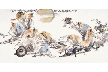 单吉牛四尺横幅人物画作品《饮中八仙》