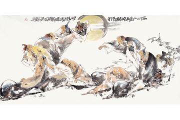 单吉牛四尺横幅人物画作品《饮中八仙图》