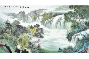 安然六尺横幅写意山水画聚宝盆作品《高山流水》