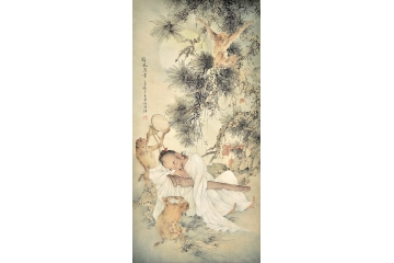 谢玉玺四尺竖幅人物画作品《醇风通灵》