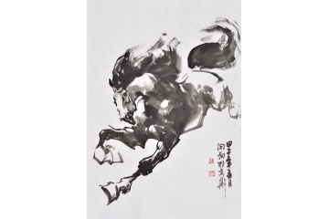路向前四尺三开写意动物画马作品《奔腾》