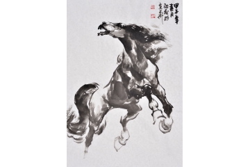 路向前四尺三开写意动物画作品《马到成功》之二