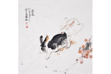 于宗辰四尺斗方写意动物花鸟画作品《兔子》
