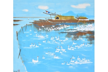 刘体伟四尺斗方山水画作品《山乡小景》