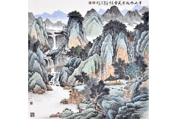 吴大恺四尺斗方山水画作品《青山何处不藏云》