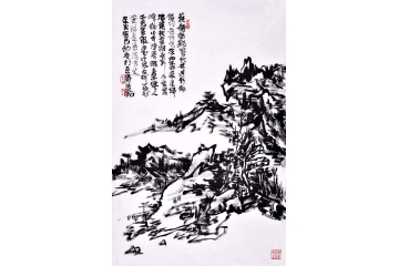 赵亚铭（已故）力作竖幅山水画作品《焦墨山水之五》