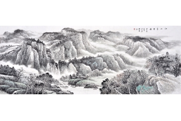 李国胜六尺横幅山水画作品《江山万里图》