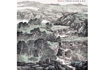 何新起八尺斗方写意山水画作品《太行古韵》