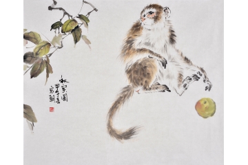 宋朝四尺斗方动物画封侯图作品《秋实图》