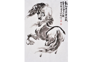 路向前四尺三开动物画马作品《朝驱东道尘恒灭》