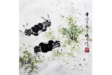 晓雨小尺寸写意花鸟画作品《螃蟹》