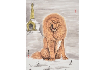 富飞三尺竖幅动物画作品狗犬《藏獒》