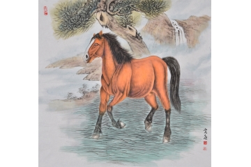 富飞四尺斗方动物画作品十二生肖系列《马》