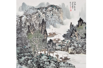 张国良四尺斗方山水画作品《江南春色》