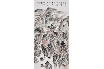 石宾虹四尺竖幅山水画作品《故山多在画屏中》