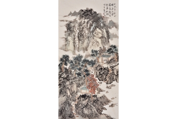 石宾虹四尺竖幅山水画作品《秋水平秋山横》