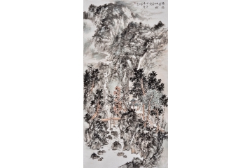 石宾虹四尺竖幅山水画作品《隔溪远岫树含烟》