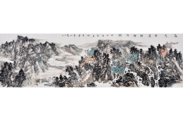 石宾虹八尺对开横幅山水画作品《气厚乃苍神和乃润》
