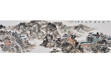 石宾虹八尺对开横幅山水画作品《一砚新雨满纸烟云》