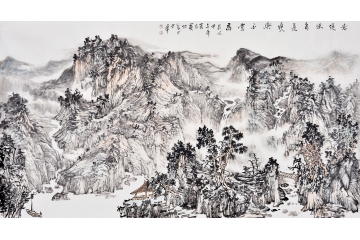 石宾虹六尺横幅山水画作品《意随流水远》