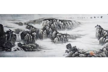李瑞峰八尺横幅山水画作品《云山神韵》