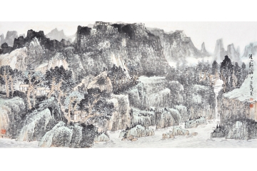 李年付四尺横幅山水画作品《溪山新雨》