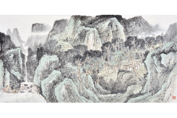 李年付四尺横幅山水画作品《大壑清音》