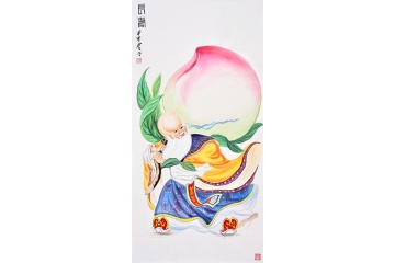 耿云飞四尺竖幅人物画作品寿星仙桃《长寿》